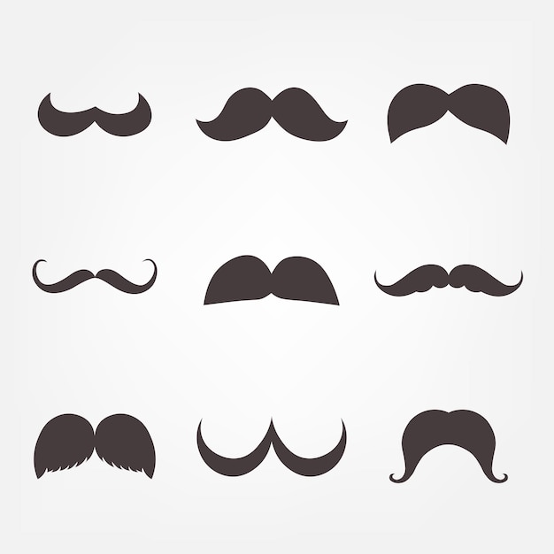 Vector set of black curl male moustache silhouette symbols