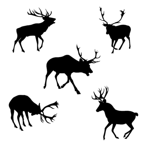 Set Of Black Deer Silhouettes