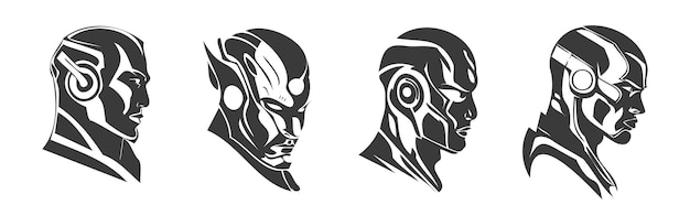 set of black design of robot heads