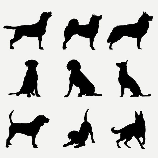 Vector set of black dogs icons vector dogs stand and sit