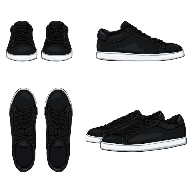 Set di black dress sneakers vector cartoon illustrtations