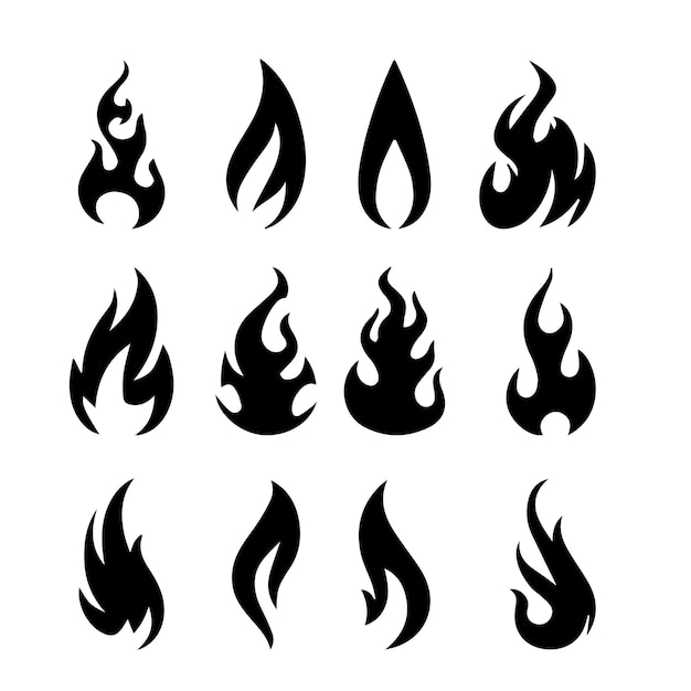 A set of black flames on a white background