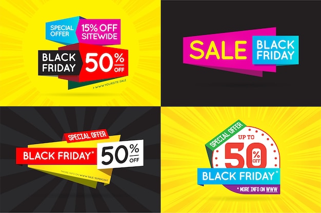 Vector set of black friday bf sale signs banners posters cards vector