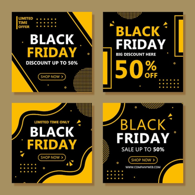 Vector set of black friday promo sale for social media post