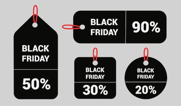 Set Black Friday sale black tag round banner advertising vector illustration