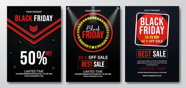 set of black friday sale flyer 