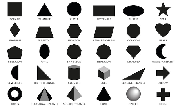 向量组黑色几何图形平面形状设计矢量插图