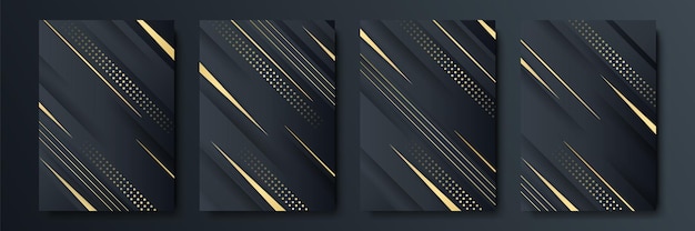 Set of black and gold design templates for cover, brochures, flyers, mobile technologies, applications, and online services, typographic emblems, logo, banners. abstract modern backgrounds