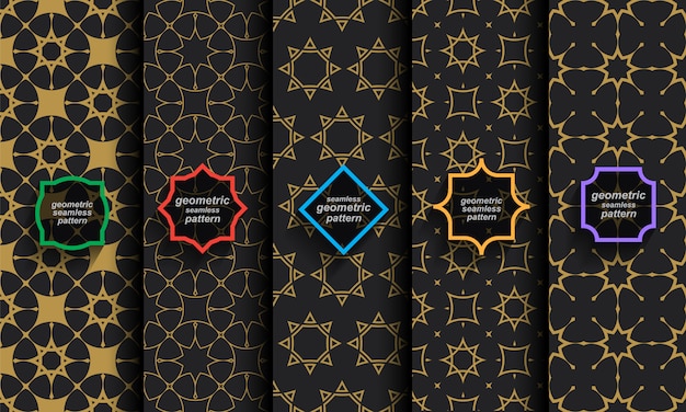 Set of black and gold seamless islamic patterns