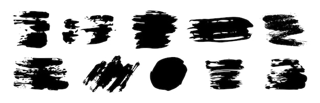 Set of black grunge brush strokes