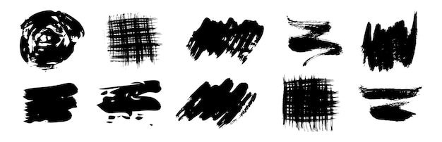 Set of black grunge brush strokes