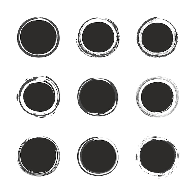 Set of black grunge round circle shapes