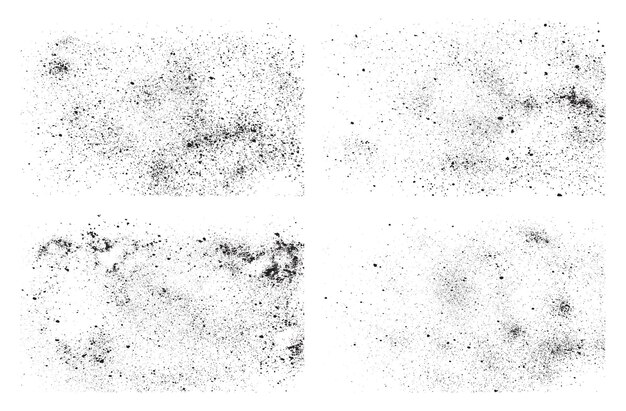 Vector set of black grunge texture isolated on white background with distressed rough textured effect style