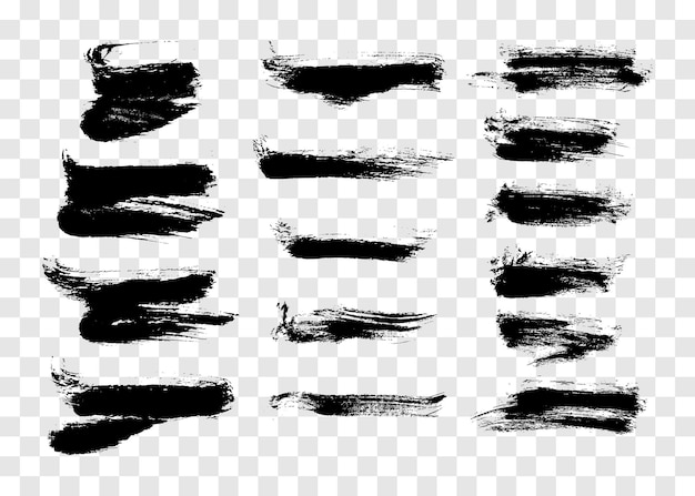 Set of black hand drawn brush strokes