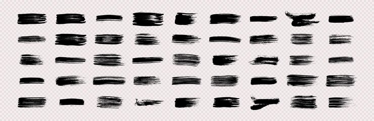 Vector set of black hand drawn brush strokes