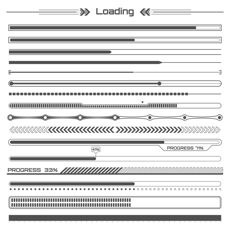 Vector set of black hud loading lines infographic elements. 