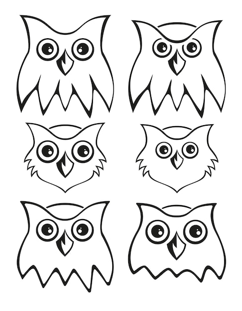 Vector set of black icons with owls head