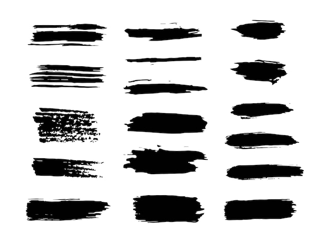 set of black ink grunge brush strokes Brush illustrators set textures