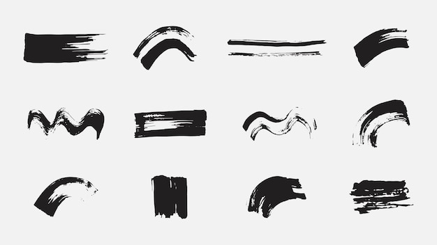 Set of black ink grunge brush strokes