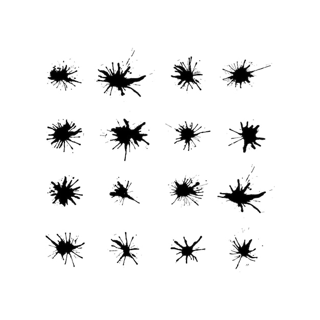 Set of black ink splashes and drops Different hand drawn spray design elements Boobs and patterns Isolated vector illustration