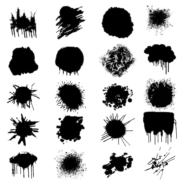 Set of Black ink splatter paint splash