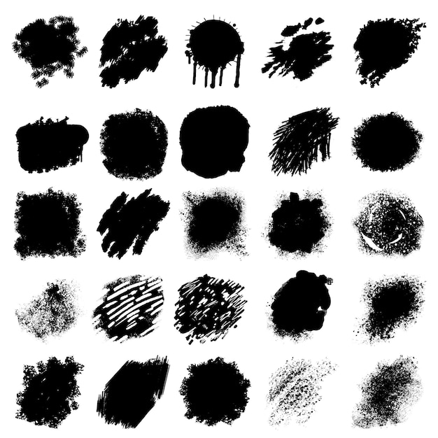 Set of black ink splatter paint splash