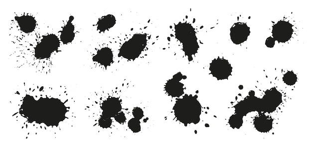 Set of black ink splatters