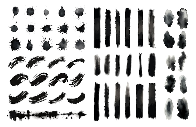 Vector set of black isolated vector watercolor grunge brush strokes