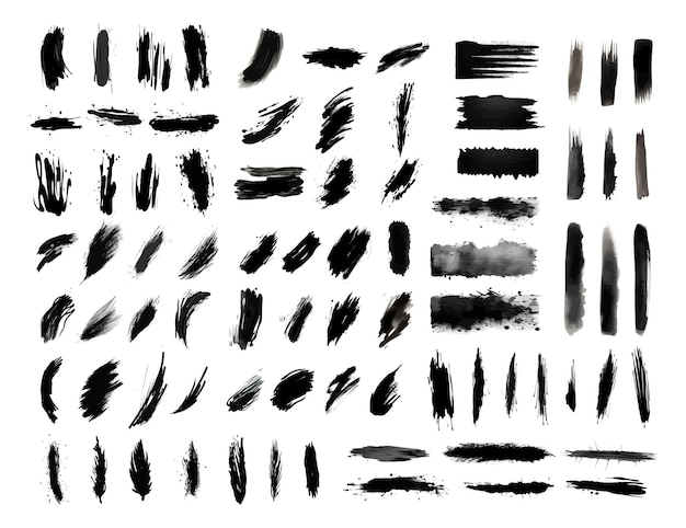 Set of black isolated vector watercolor grunge brush strokes