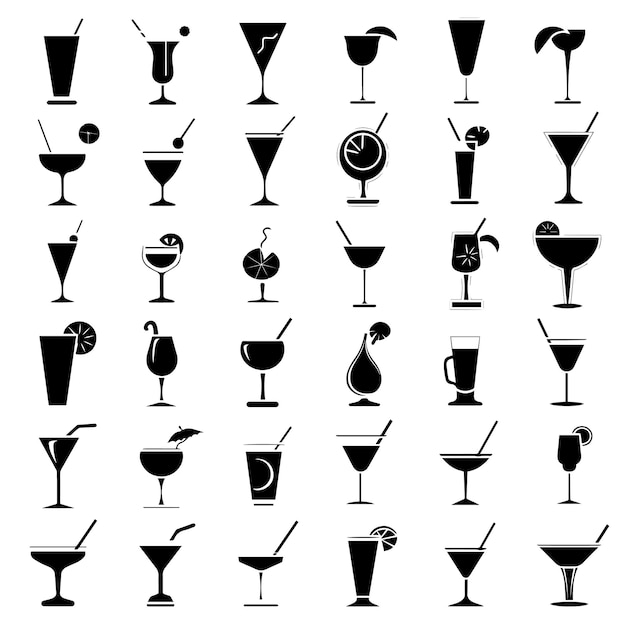 A set of black juice glass silhouette vector illustration