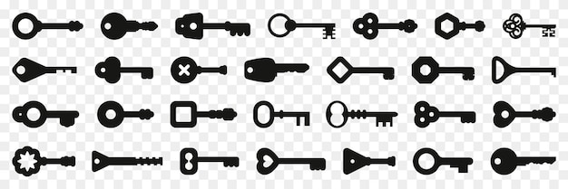 Set of black key secure icons Black key shapes collection