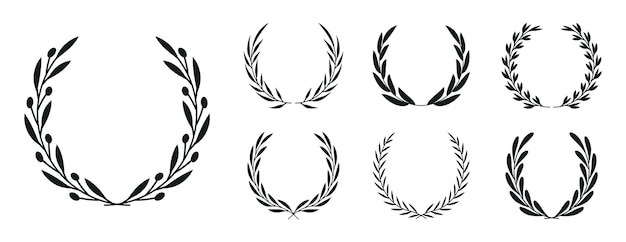 Set of black laurel wreaths Laurel branches frames collection