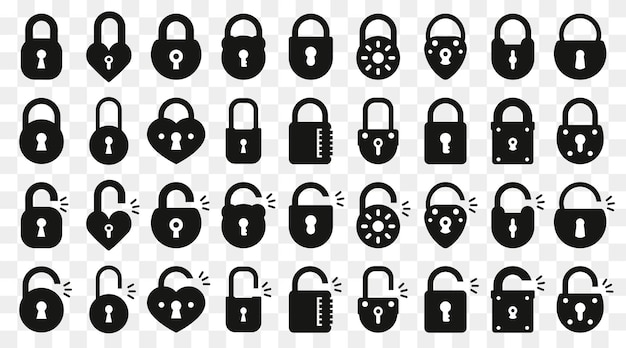 Set of black lock icons Black secure lock icons