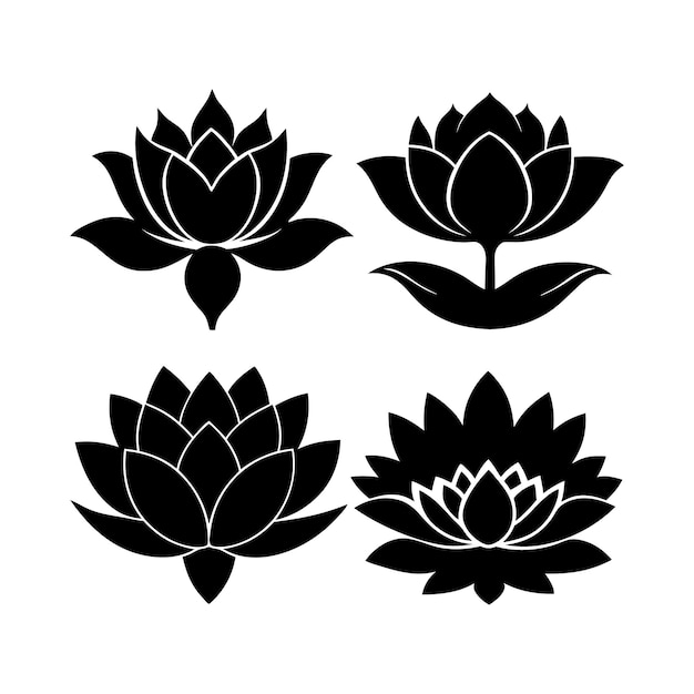 a set of black lotus flowers with the words lotus on the bottom