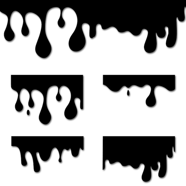Vector set of black melt drips or liquid paint drops