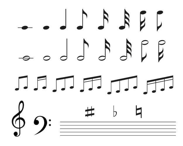 Vector set of black musical notes isolated music symbol