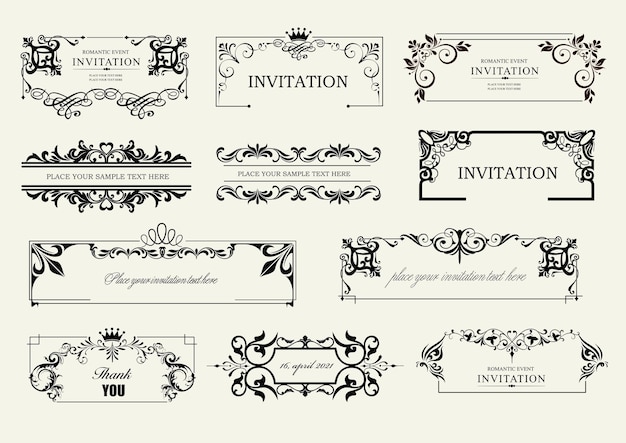 Vector set of black ornaments on white background can be used as invitation card
