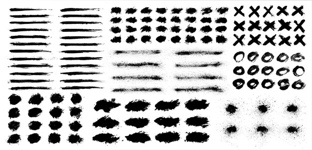 Vector set of black paint brush stroke isolated on white background