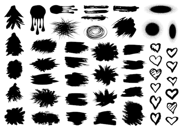 Set of black paint ink brush strokes brushes lines Dirty artistic design elements boxes frames