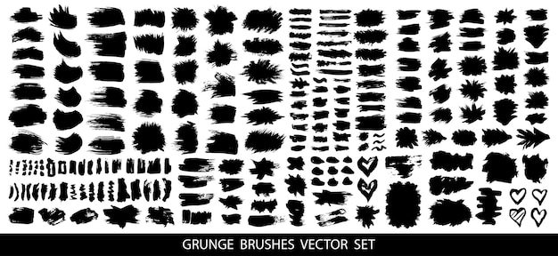 Set di pennellate di inchiostro nero pennellate linee di spazzole cornici di scatole di elementi di design artistico sporchi