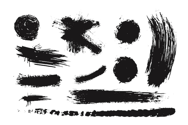 Set of black paint ink brush strokes brushes lines vector elements