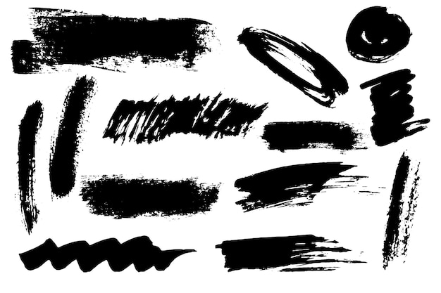 Set of black paint ink brush strokes brushes lines vector elements