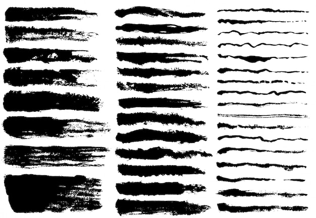 검은 페인트, 잉크 브러시 획 세트