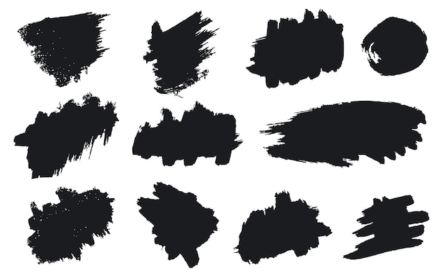 set of black paint ink brush strokes