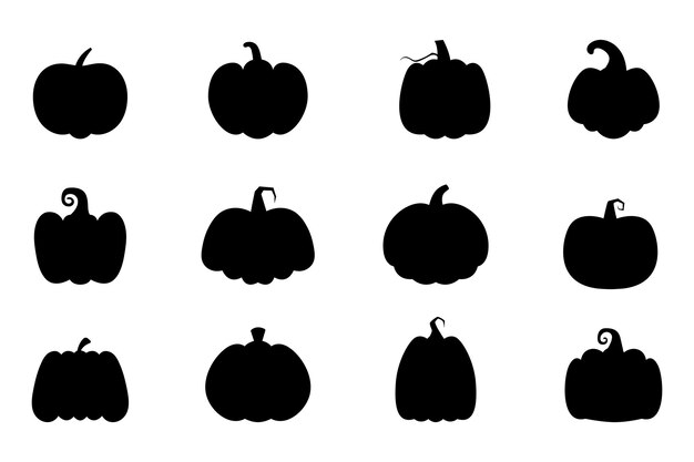Vector set of black pumpkins isolated on a white background