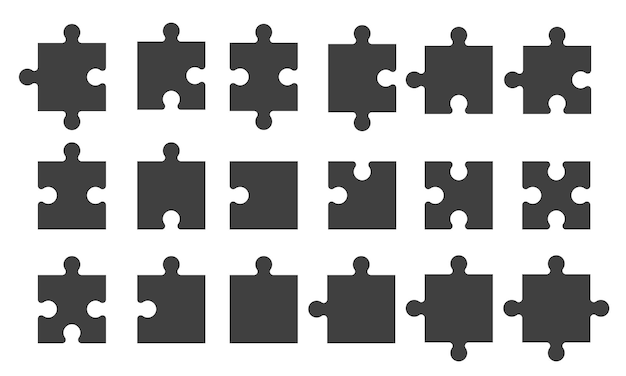 Vector set black puzzle pieces isolated