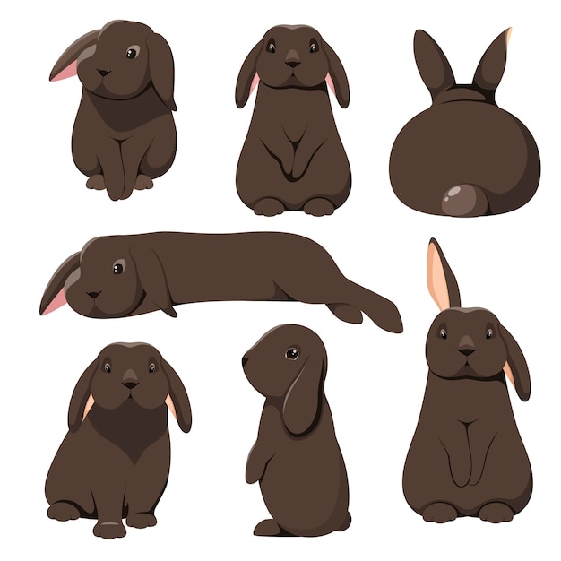 Vector a set of black rabbits on a white background. animals. cartoon design.