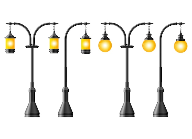 Set of black realistic street light street lamp vintage lamp