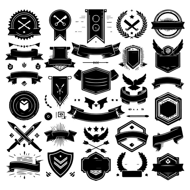 Vector set of black ribbons banners badges labels design elements on white background stock