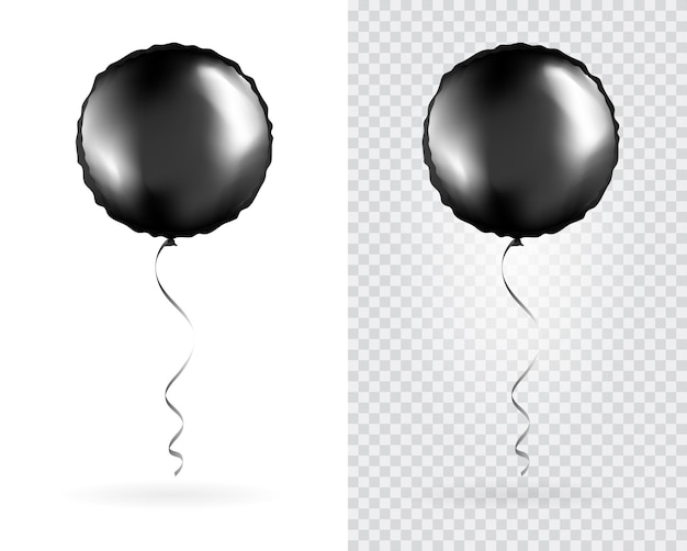 투명한 흰색 배경에 있는 검은색 둥근 모양의 호일 풍선 세트 파티 풍선 이벤트 디자인 장식 모형 풍선 인쇄용 벡터